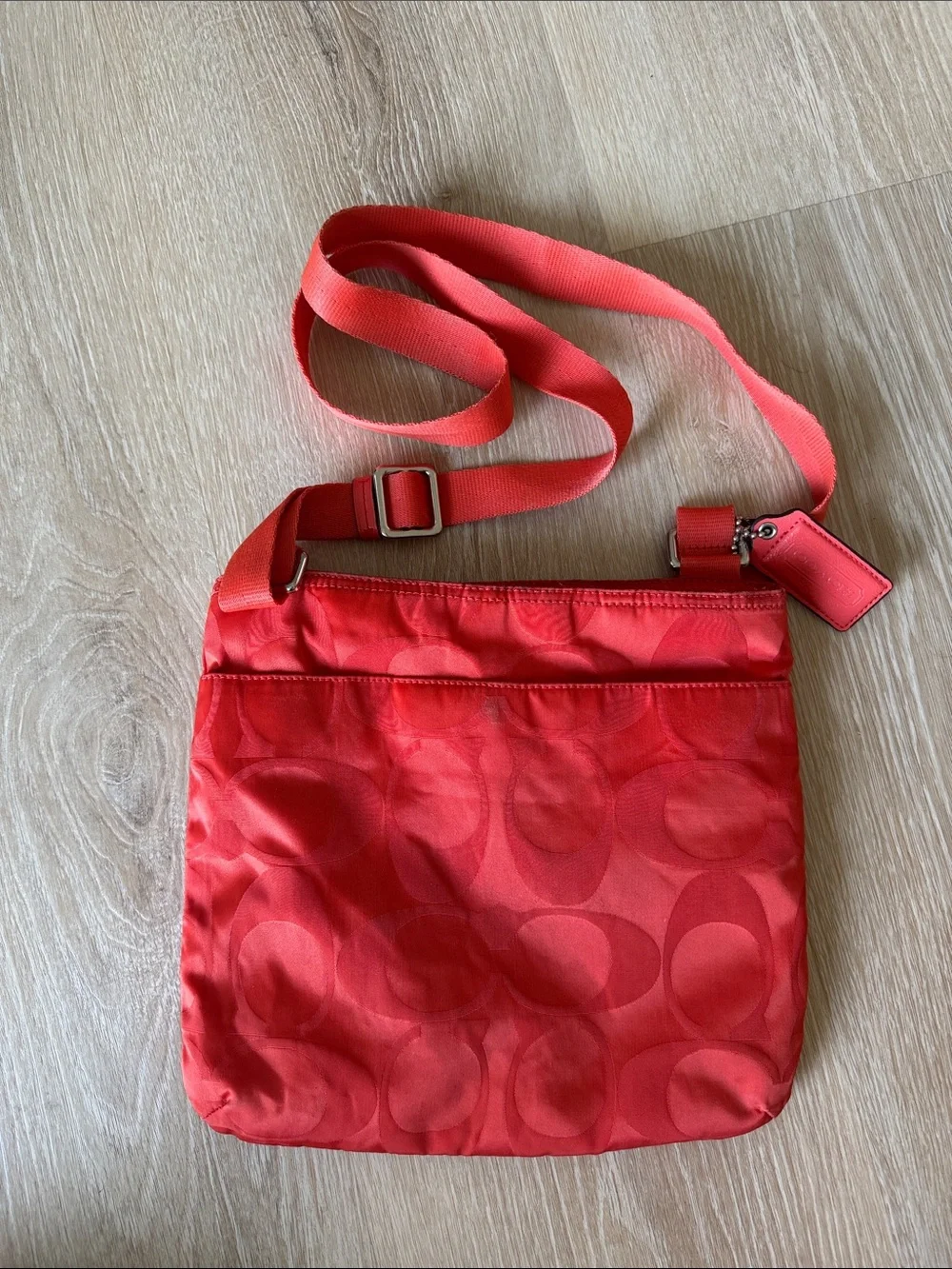 Coach Red Signature Nylon Crossbody Pouch